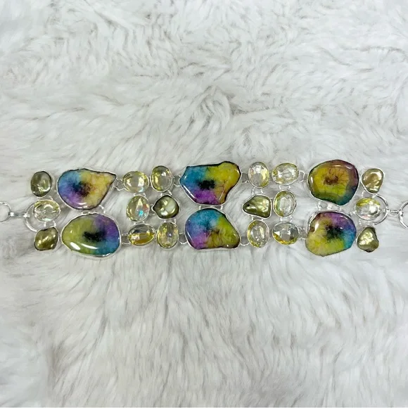 Rainbow Solar Quartz 925 Large Gemstone Necklace & Bracelet Set - Picture 3 of 8